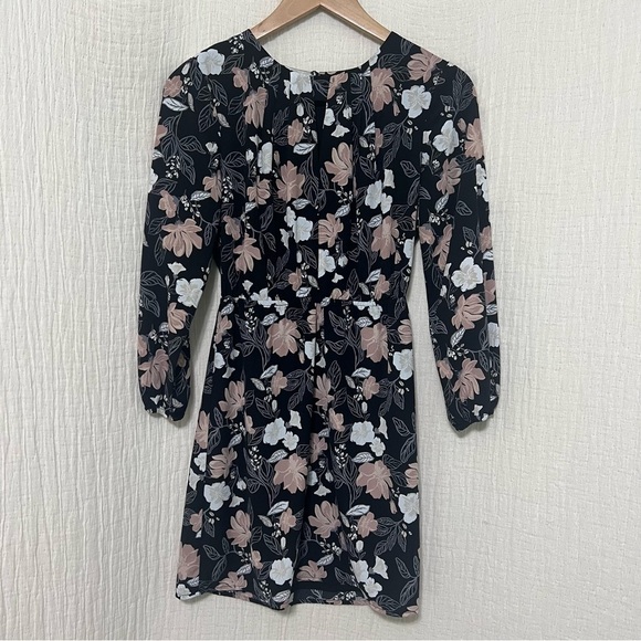 41 Hawthorn Black Floral Blouson Sheath Dress Petite XS Long Sleeve Pullover - Picture 4 of 6